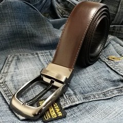Mens Stitched New Reversible Leather Belts Metal Buckles – Black/Brown – 26&Prime;-58&Prime;