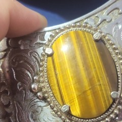 TIGER EYE Western Engraved Silver Floral Belt Buckle w/ TIGER EYE Center 1.5in