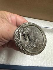 Bergamot Brass Works Grizzly Bear Belt Buckle Silver Color 1985 Made In USA