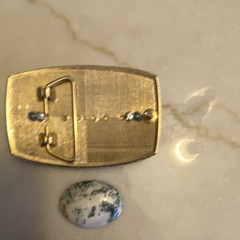 Men&rsquo;s Gold/Silver Tone Western Rectangular Belt Buckle Green Stone Inlay