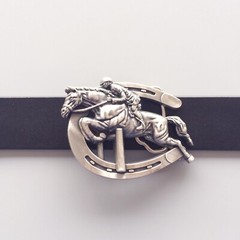Vintage Silver Plated Horse Jumping Sports Belt Buckle Boucle de ceinture