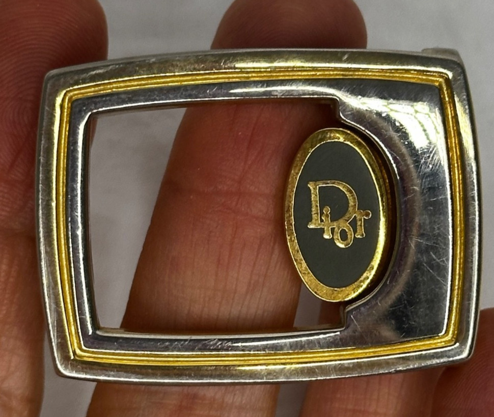 Vintage Christian Dior Belt Buckle silver Gold Tones Metal