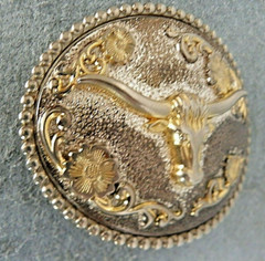 Longhorn Steer Head Western Belt Buckle Silver/Gold Tone Metal Floral Accents
