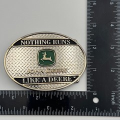 John Deere Belt Buckle Nothing Runs Like A Deere Silver Green Logo Diamond Plate