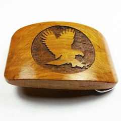 Vtg Engraved Hawk Eagle Bird Pattern Wood Belt Buckle