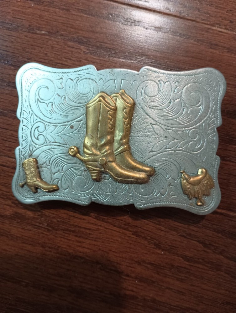 Belt Buckle + Cowboy Boot + Western + Classic + Nickel + Rustic + Country