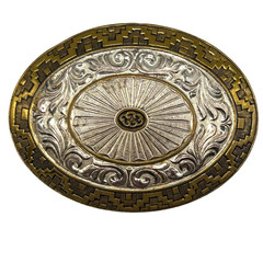 Crumrine Silver Plate Bronze Belt Buckle Sunburst Western Heavy USA Vintage LG
