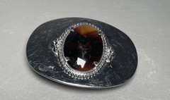Vintage Western Oval Silver Tigers Eye Belt Buckle Chrome
