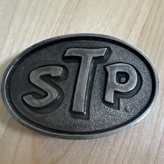 STP Logo Oval Metal Frame Belt Buckle Gray Black Antique Finish PB-310