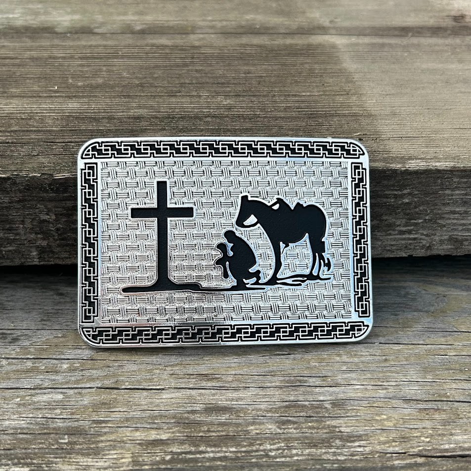 Top Notch Accessories Silver Praying Cowboy Design Western Style Belt Buckle