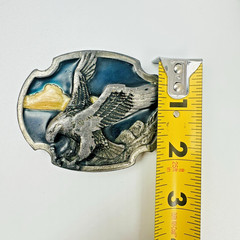 Vtg Eagle Belt Buckle Open Wing Landing Enameled, 1986 Siskiyou, Bergamot Cast