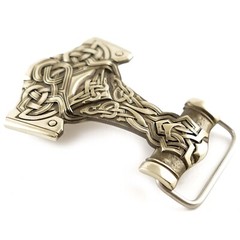 Thor&rsquo;s Hammer German silver belt buckle, Scandinavian Viking Mjolnir belt buckle