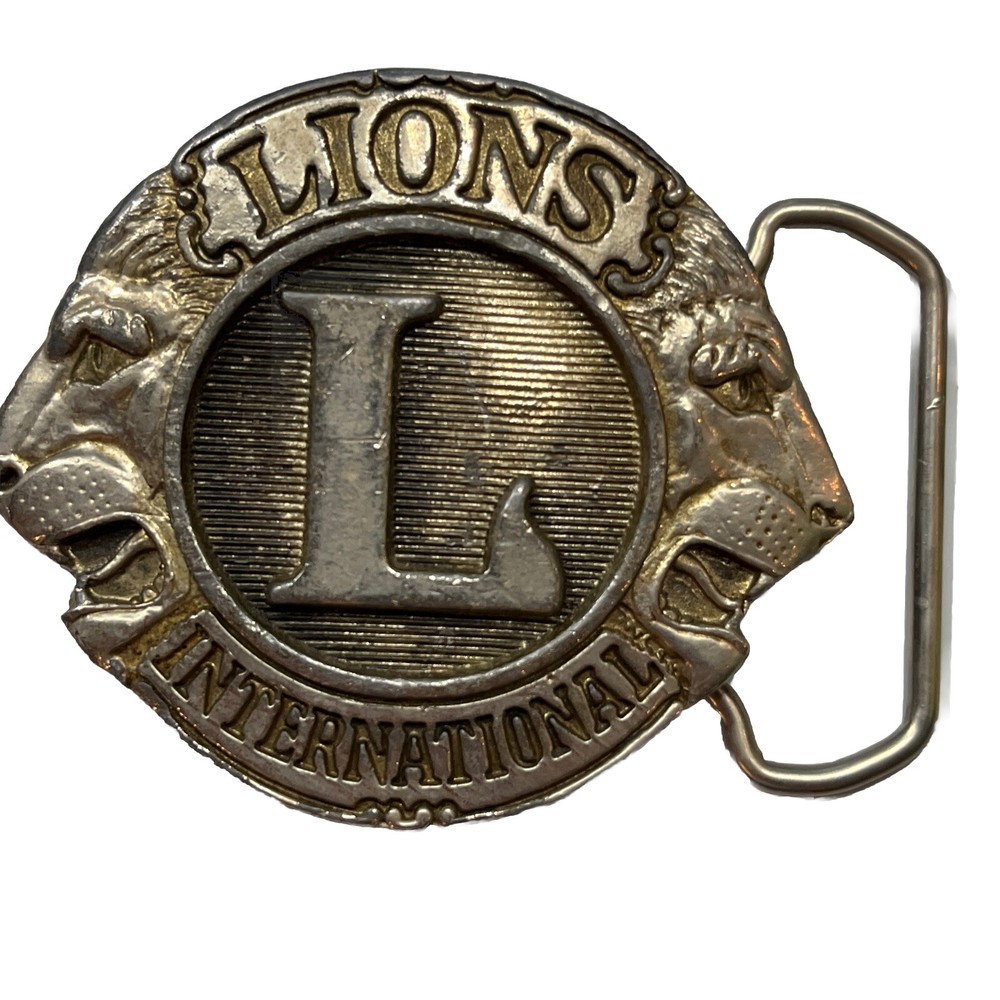 LIONS CLUB INTERNATIONAL BELT BUCKLE 1015 Heavy Metal 3”Buckle Lion Face Vintage