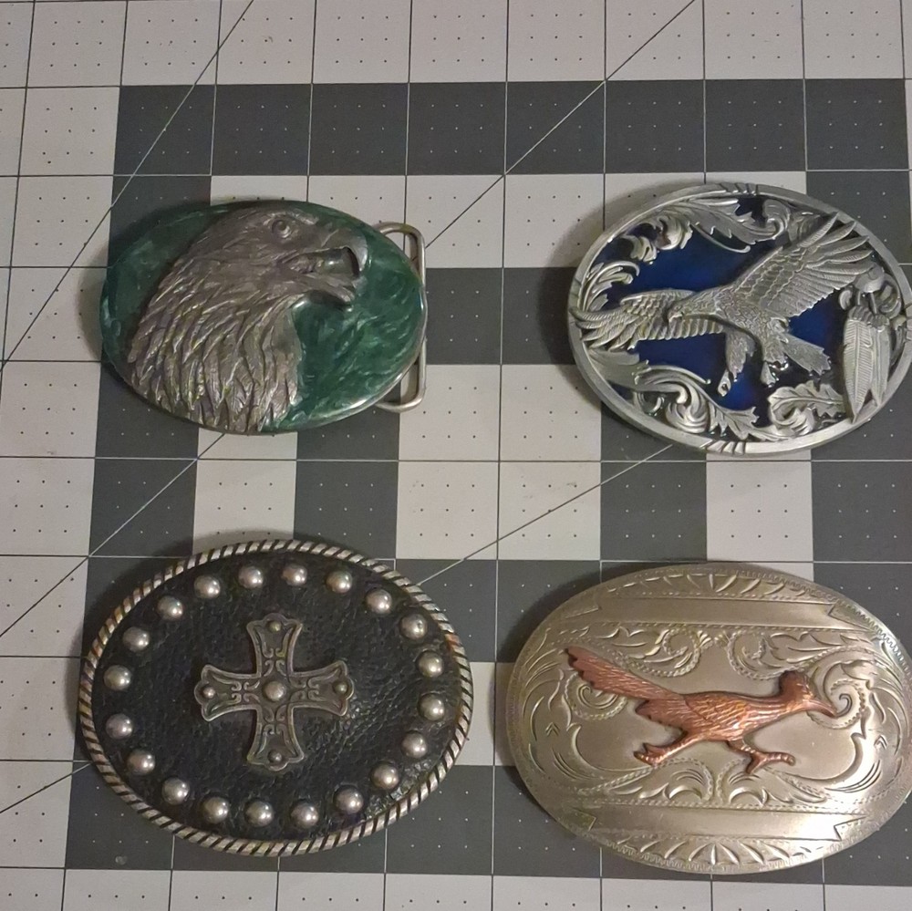 Vintage Men’s Silver Metal Western Eagle Bird Belt Buckle Lot of 4, 1.5in No