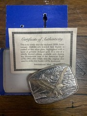 AMERICAN EAGLE BELT BUCKLE Layer 24K Gold by INTERNATIONAL MONETARY MINT NEW COA