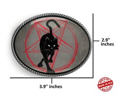 Black Cat Pentagram Belt Buckle – Gothic Witchcraft Horror Buckle – 817-SO