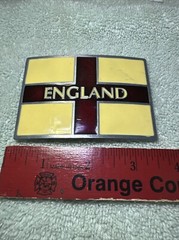 Buckle Belt ENGLAND cream ivory w/burgandy 3.5  » across 1.5 inch slot belt GIFT