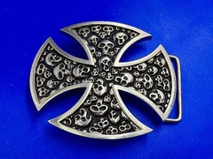 Maltese Iron Cross Studded Skull Design Gothic Punk Vibe Cutout Belt Buckle