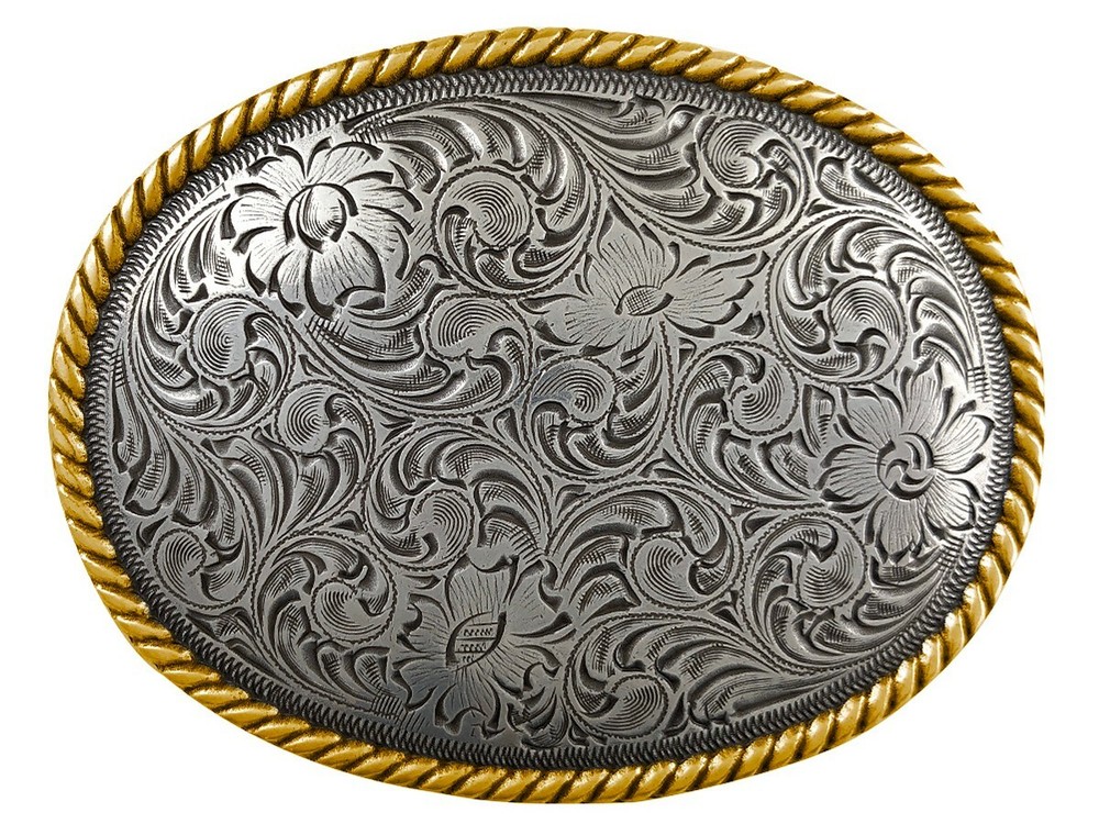 WESTERN ANTIQUE GOLD ROPE EDGE ENGRAVED BELT BUCKLE fits 1-1/2&Prime; Wide Strap