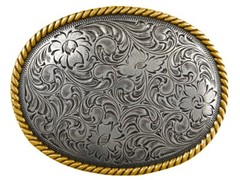 WESTERN ANTIQUE GOLD ROPE EDGE ENGRAVED BELT BUCKLE fits 1-1/2&Prime; Wide Strap