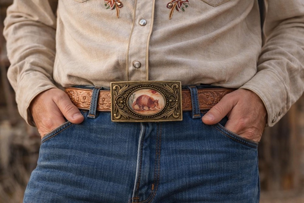 Armadillo Belt Buckle Western Rodeo Mens Gift Cactus Desert Animal Accessory
