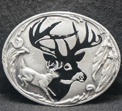 XG03142 VINTAGE 2001 ***BUCKS*** DEER WILDLIFE ANIMAL ARTWORK PEWTER BELT BUCKLE