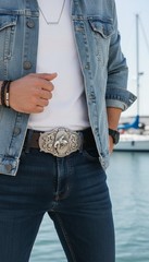 Men Silver Color Metal Western Belt Buckle Rodeo Horse Cowboy Long Shape Casual