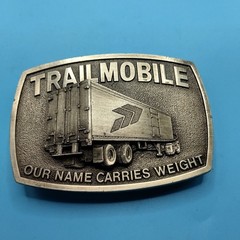 Vintage Trailmobile SemiTruck Trailer Belt Buckle Our Name Carries Weight Pewter