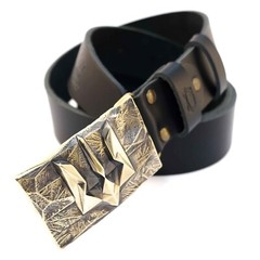 Handmade brass belt buckle « Ice and fire », Ukrainian trident low poly geometric