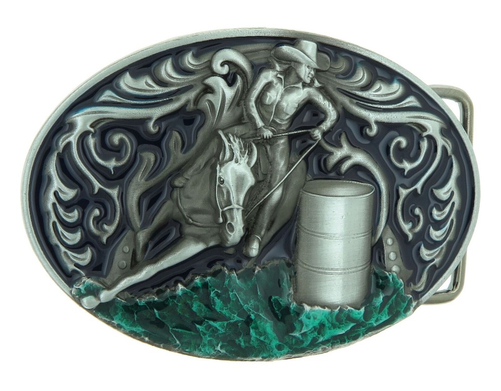 Cowgirl Western Rodeo Horse Racing Enamel Metal Belt Buckle