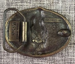 Men’s Belt Buckle 1982 Native American Man On Horse Brass Enamel Gold Brown