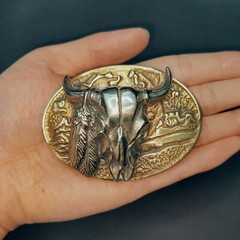Casting Brass Buffalo Skull Belt Buckle, Personalized Metal Men Belt Buckle,gift