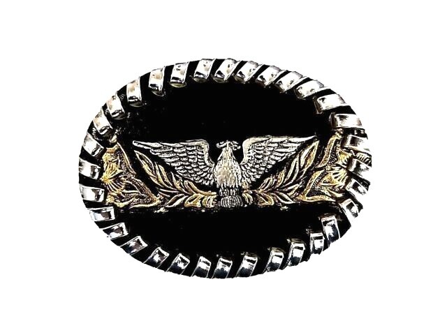 EAGLE Belt BUCKLE w/ SILVER Edge LACING Handmade Sm. BLACK LEATHER Western/Biker