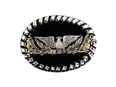 EAGLE Belt BUCKLE w/ SILVER Edge LACING Handmade Sm. BLACK LEATHER Western/Biker