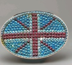 British Flag Belt Buckle Red Blue & Silver Rhinestones Union Jack