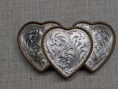 vintage MONTANA SILVERSMITHS belt buckle WESTERN sterling silver plate HEARTS