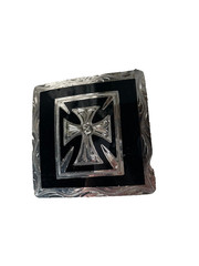 Western Mens Belt Buckle 3.25 x 3 in Southern Cross Cowboy Black Silver 1.5