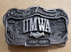D&J Enterprises UMWA 100 Year Anniversary 1890-1990 No.2 Silver Belt Buckle