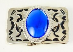 Blue Cobalt Glass 30×40 MM Rhodium Plated Belt Buckle Made In The USA