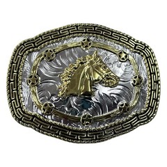 Horse Head Rodeo Belt Buckle Silver And Gold