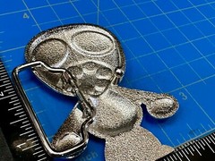 Robot Martian Boy Belt Buckle Silver Color Red Huge Adorable Eyes