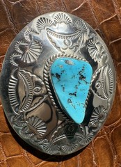 Gilbert Tom, Navajo Native, 925 Sterling silver & Turquoise Stone Buckle, Rare.