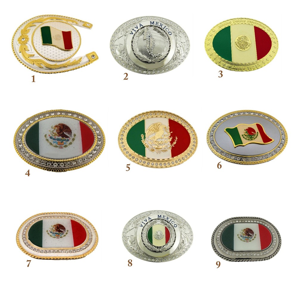 Mexico Mexican Men Women Flag Belt Buckle Vintage Silver Metal Western Cowboy