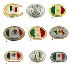 Mexico Mexican Men Women Flag Belt Buckle Vintage Silver Metal Western Cowboy