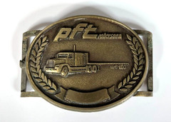Vintage PFT Roberson Pre-Fab Transit Co. Solid Brass Slip Through Belt Buckle