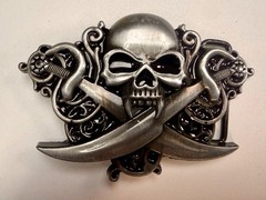 Vampire Skull Head Crossed Sabers Swords Pirate Theme Gothic Punk Belt Buckle