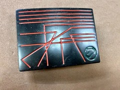 Unknown to me! Geometric Abstract Lines Red Over a Black Enamel Belt Buckle