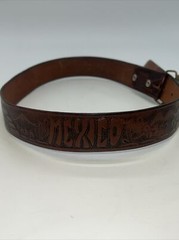 Shambu Mexico Eagle Leather Belt And Brass Buckle 35” Long 1.5” Wide