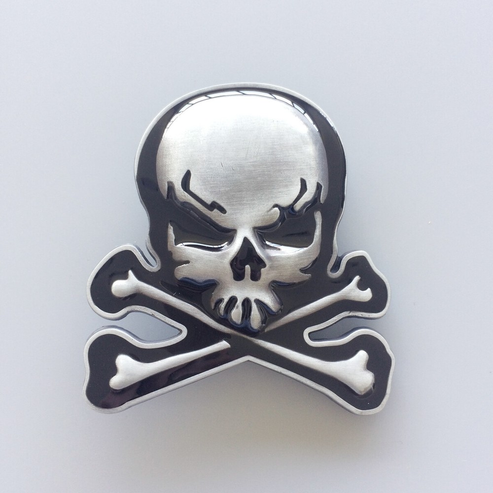 Vintage Black Enamel Skull With Bones Belt Buckle Gurtelschnalle