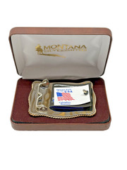 Montana Silversmiths Two-Tone Engraved Belt Buckle Gold Tone Twisted Rope Trim